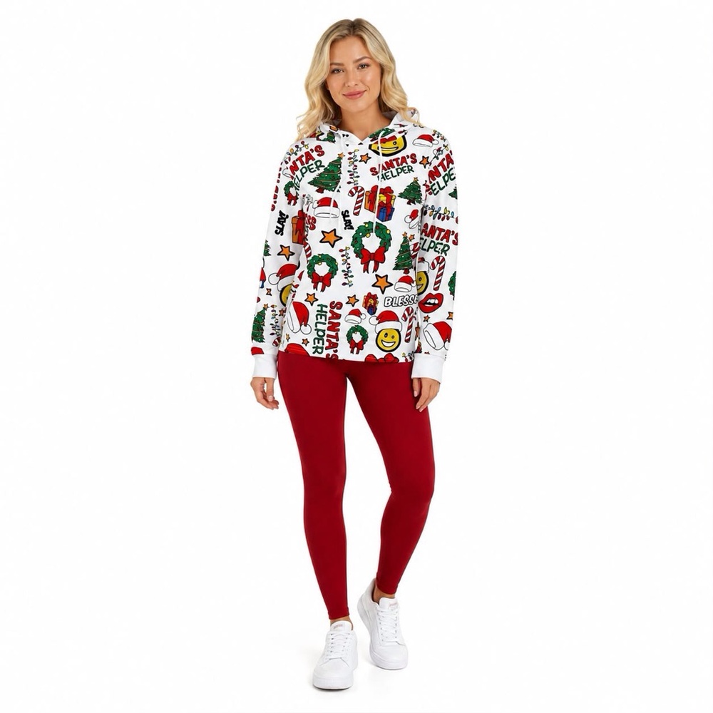Ugly Christmas Holiday Santas Helper Sweatshirt Hoodie On Fire